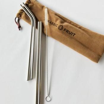 Set of 4 stainless steel straws + cleaning brush